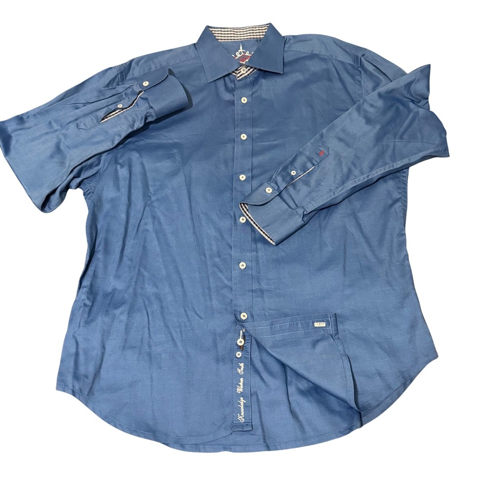 Robert Graham Mens Blue Long Sleeve Button Down Shirt XL Knowledge Wisdom Truth